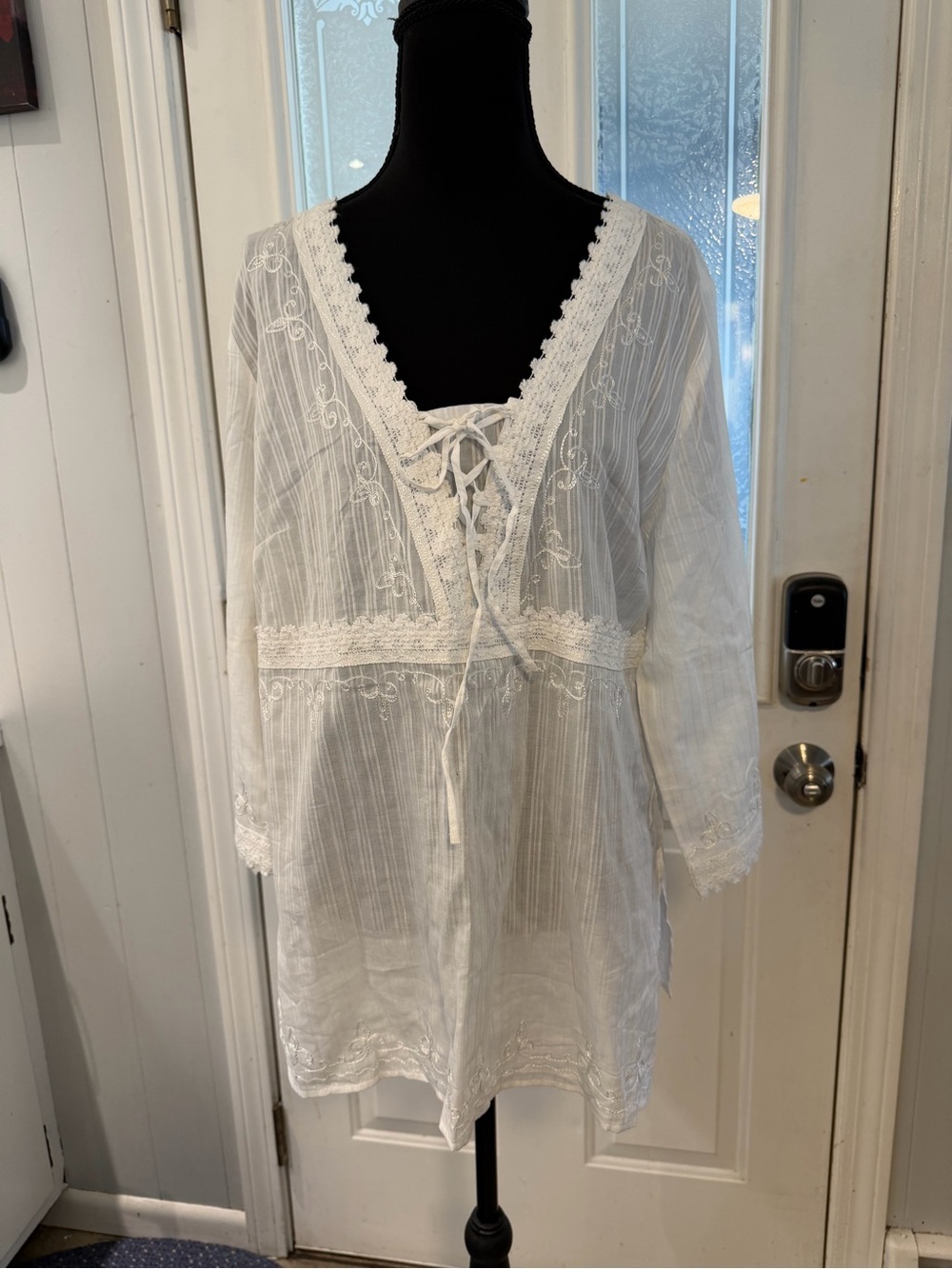 dressbarn White Embroidered Sheer Blouse